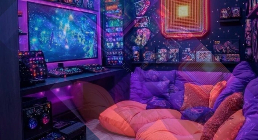 gaming lounge colorful interior
